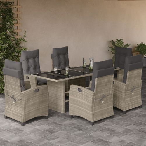 Vidaxl Ensemble À Manger De Jardin Et Coussins 7 Pcs Gris Clair Rotin