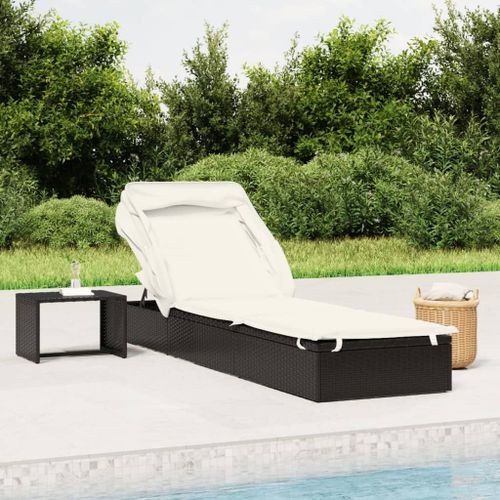 Vidaxl Transat Avec Toit Pliable Noir 213x63x97 Cm Résine Tressée