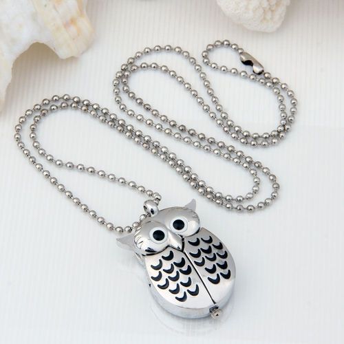 Montre Collier Pendant Chouette En Plaque Argent Quartz