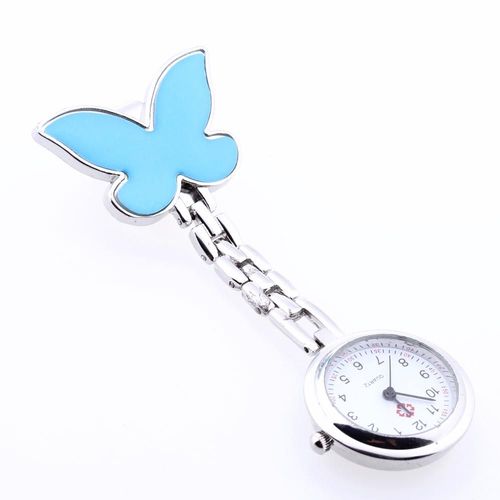 Montre Infirmière Bleu Clair Mouvement À Quartz Alliage Papillon Attache Epingle