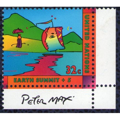 Nations Unies 1997 Onu Neuf Peter Max Earth Summit Sommet De La Terre Coin De Feuille