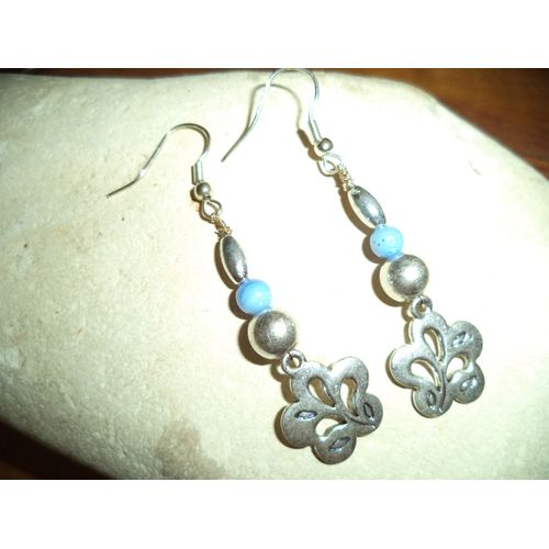 Boucles D'oreilles Argenté Avec Perles Bleu Ciel