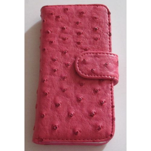 Housse Cuir Autruche Luxe Pour Iphone 5 Ou 5 S  - Rose - Fermeture Magnétique  - Dans L'emballage D'origine