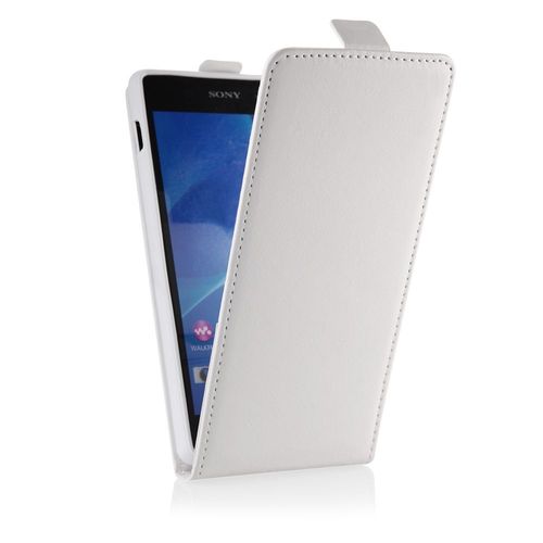 Etui Rabat Vertical Blanc Pour Sony Xperia M2 Logement Carte Fermeture Aimantée