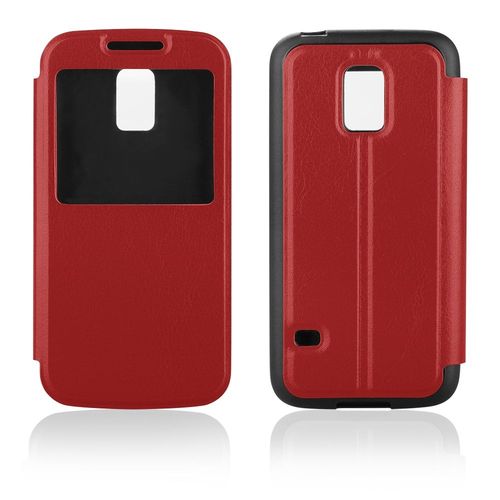 Etui Slim Folio View Articulé Rouge Stand Pour Samsung Galaxy S5 Mini Sm-G800