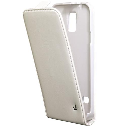 Etui Slim À Rabat Pour Galaxy S5 Coloris Blanc Lisse Aspect Mat Logo Argenté