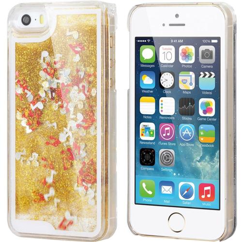 Coque Rigide Iphone 5s Collection Liquide Gold Avec Des Notes De Musiques Et Paillettes Dorées