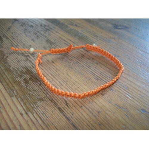 Bracelet Neuf Fait Main En Coton Orange Avec Perles En Bois - Réglable Femme Ou Homme