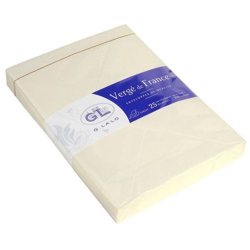 G.Lalo 25 Enveloppes Vergé Doublées C6 Gommées Ivoire