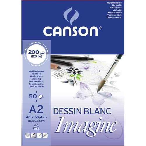 Canson Imagine Bloc Papier À Dessin 50 Feuilles 200g A3 29,7 X 42 Cm 50 Feuilles Blanc Pur