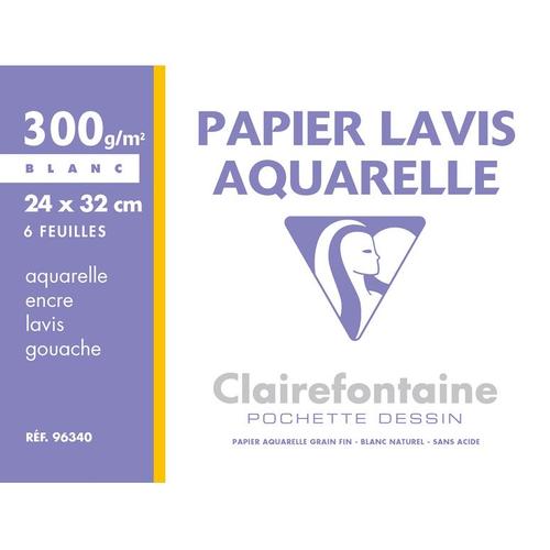 Clairefontaine 96340c Pochette De Papier Pour Aquarelle 6 Feuilles Blanc