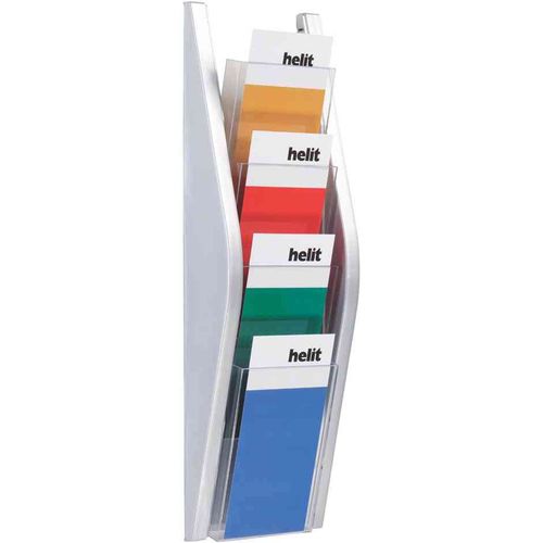 Helit Porte-Brochure, 1/3 A4 Portrait, 4 Compartiments, Argent