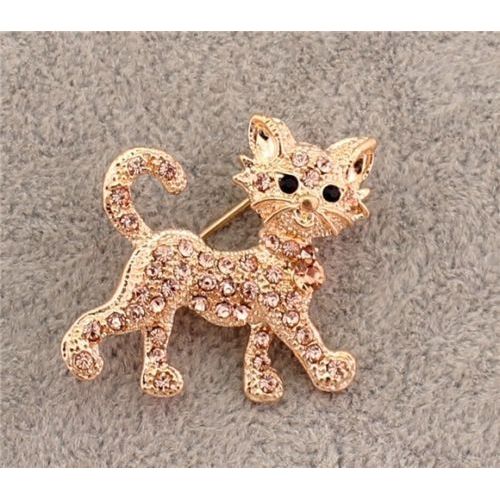 Broche Chat Or Et Cristal Fermoir Securité