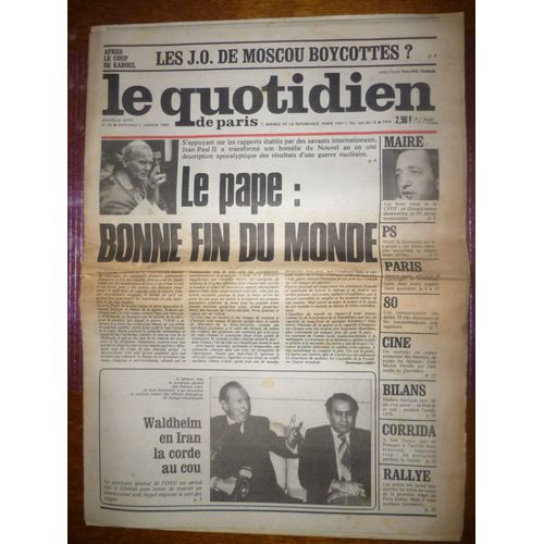 Le Quotidien De Paris N°30 Nouvelle Série 02/01/1980. Le Pape: Bonne Fin Du Monde.