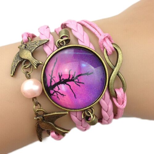 Bracelet Infini Colombes Perle Medaillon Arbre Karma Infinity Rose Bronze