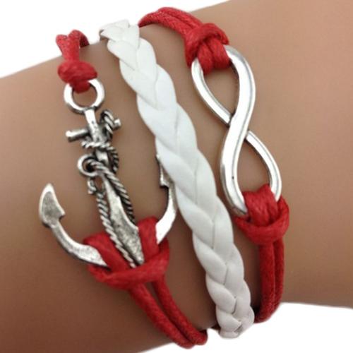 Bracelet Infini Ancre Karma Marin Rouge Et Blanc Multibrins