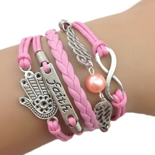 Bracelet Infini C¿Ur Ailes Rose Perle Main De Fatma Harry Potter