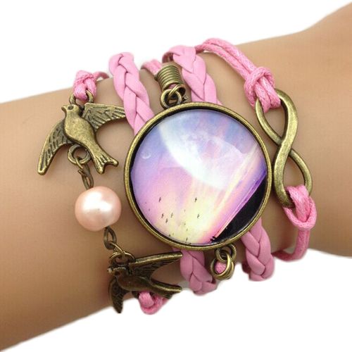 Bracelet Infini Colombe Rose Medaillon Cristal Milky Way Karma Infinity