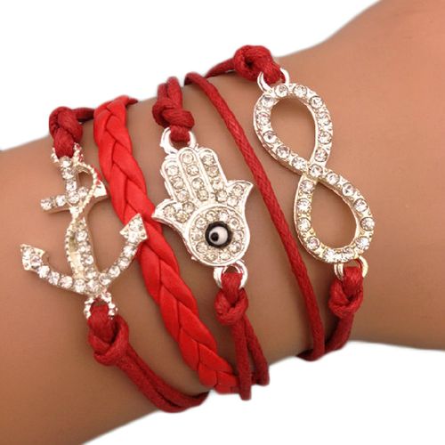 Bracelet Infini Strass Brillant Rouge Main De Fatma