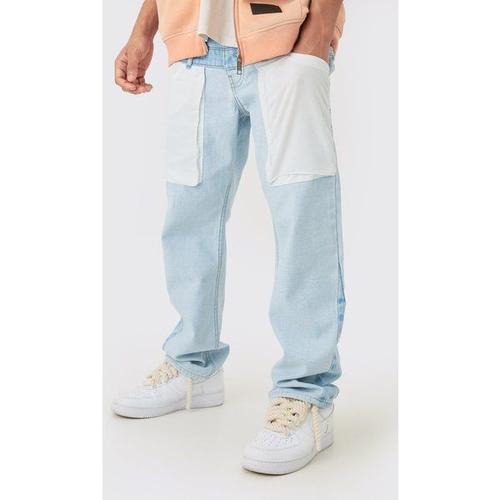 Relaxed Rigid Double Waistband Reverse Cut & Sew Denim Jean Homme - Bleu - 36r, Bleu