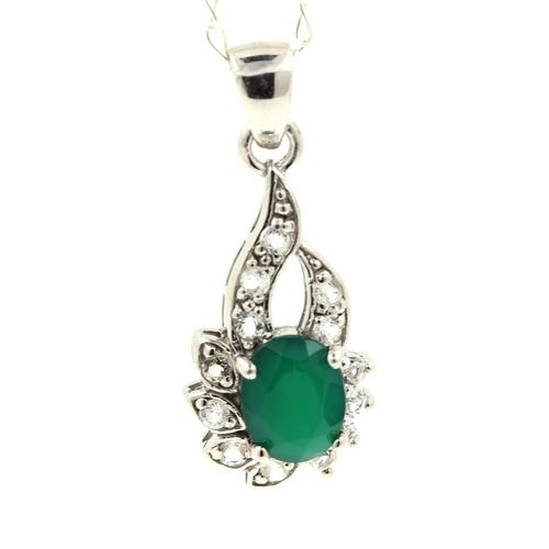 Pendentif Aventurine & Topaze Blanche  . Argent 925 + Chaine En Argent 925 - Argent