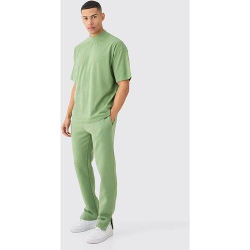 Man Signature Oversized Extended Neck Tshirt And Jogger Set Homme - Vert - S, Vert