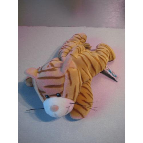 Doudou Peluche Chat Tigre Souriant Allongé Nici 21 Cm