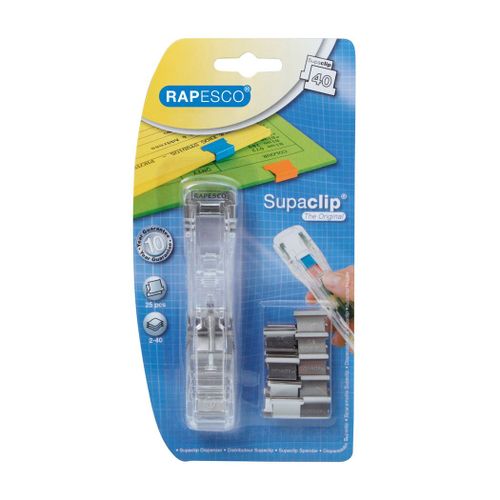 Rapesco Distributeur Supaclip® 40 Transparent & 25 Pinces En Acier Inoxydable