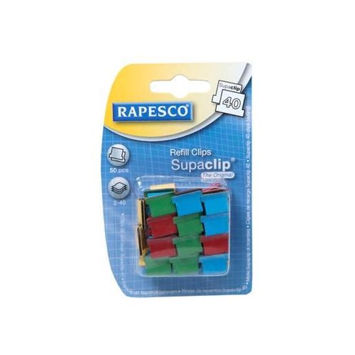 Rapesco Pqt De 50 Pinces De Recharge Supaclip® 40 Multicolores