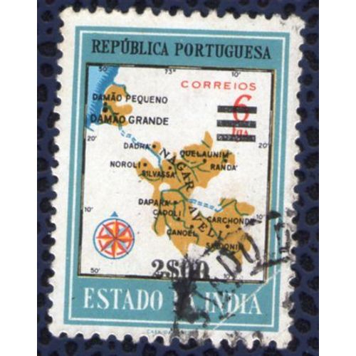 Inde Portugaise 1957 Oblitéré Used Surchargé Mappe Carte Géographique Damão Et Nagar Aveli