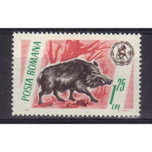Roumanie 1965 : Faune : Gibier : Sanglier - Timbre Neuf *