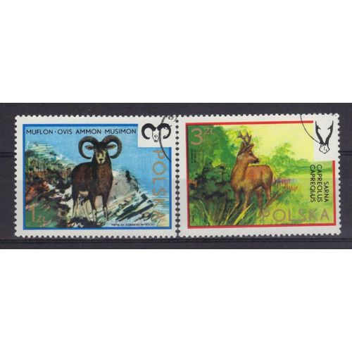 Pologne 1973 : Gibier : Muflon / Chevreuil - Série De 2 Grands Timbres Oblitérés