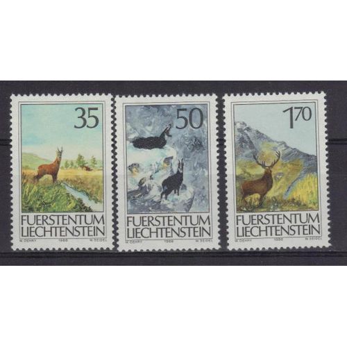 Liechtenstein 1986 : Faune : Gibier : Chevreuil / Chamois / Cerf - Série De 3 Timbres Neufs **