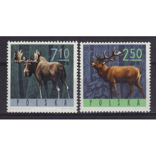 Pologne 1965 : Faune : Gibier : Elan / Cerf - Série De 2 Timbres Neufs **