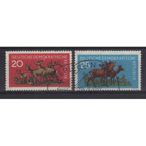 Allemagne Ddr 1966 : Gibier : Chevreuil / Cerf - Série De 2 Timbres Oblitérés