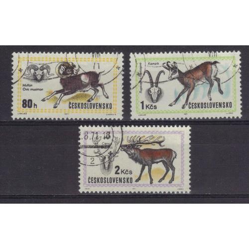 Tchecoslovaquie 1971 : Faune : Gibier : Mouflon / Chamois / Cerf - Série De 3 Timbres Oblitérés