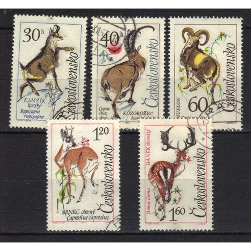 Tchecoslovaquie 1963 : Faune : Gibier : Chamois / Bouquetin / Mouflon / Chevreuil / Daim - Série De 5 Timbres Oblitérés