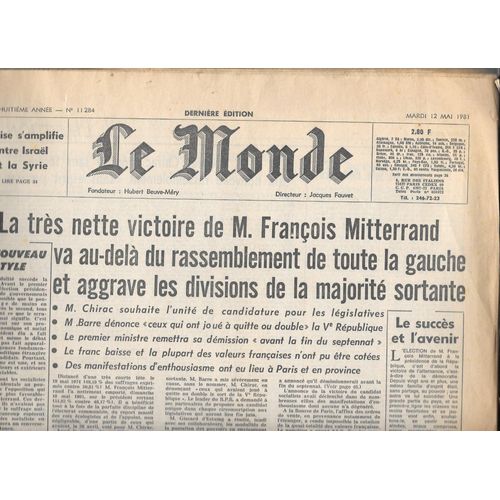 Le Monde Du 12 Mai 1981 (Élection De François Mitterrand)