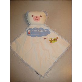 Doudou Papili Ours Plat Blanc Le Petit Nathan Bleu Rayure