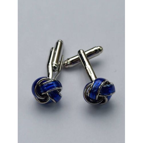 Boutons De Manchettes En Forme De Noeud De Couleurs Argent Et Bleu Pour De L'élégance