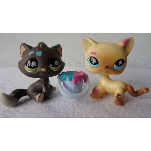 ☆★ Littlest Petshop Lps Pet Shop Duo Chat Lot 2 Chats + Seau Peinture Cat ☆★ 