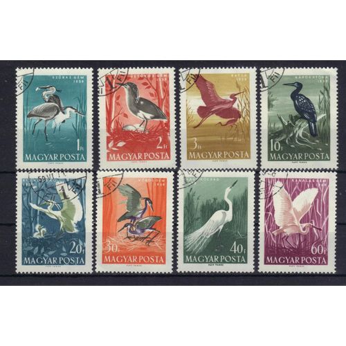 Hongrie 1959 : Faune : Oiseaux : Echassiers - Série Entière De 8 Timbres Oblitérés