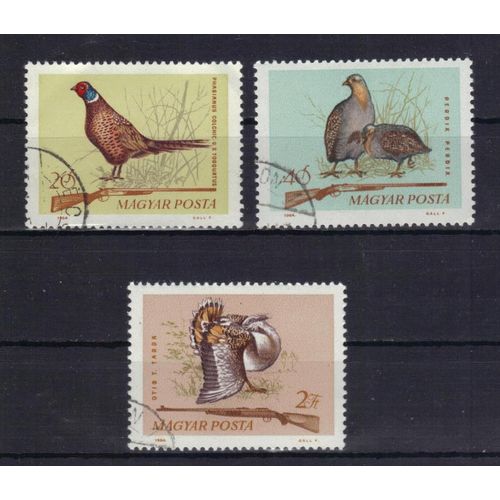 Hongrie 1964 : Chasse : Oiseaux : Faisan / Perdrix / Outarde - Série De 3 Timbres Oblitérés
