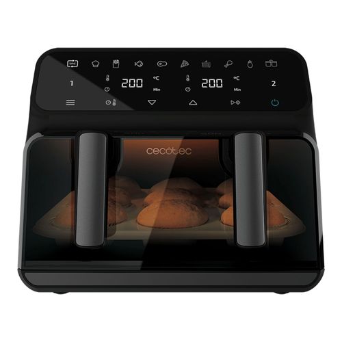 Cecotec Friteuse sans huile 9 L à air chaud Cecofry Dual 9000. 2850 W, numérique et compacte, double température, technologie PerfectCook, possibilité de diviser le seau de 4,5 L en 2, 6 modes