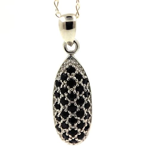 Pendentif Saphir Noir  . Argent 925 + Chaine En Argent 925 - Argent