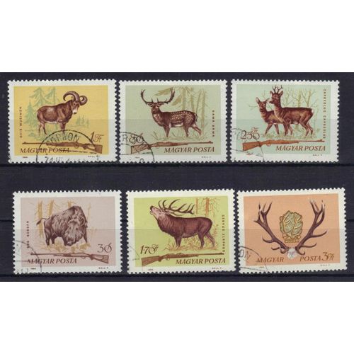 Hongrie 1964 : Chasse : Gibier : Moufon / Chevreuil / Daim / Sanglier / Cerf / Fédération Nationale Des Chasseurs - Série De 6 Timbres Oblitérés