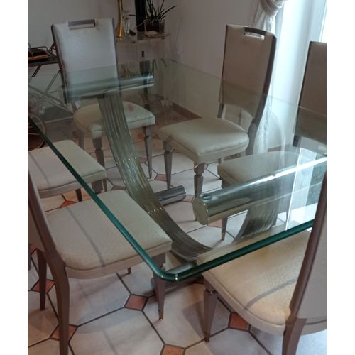 Table Art Déco Verre Et Piétement Chrome Et Laiton 196 Cm X 110 Cm