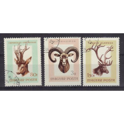 Hongrie 1989 : Gibier : Chevreuil / Mouflon / Cerf - Série De 3 Timbres Oblitérés