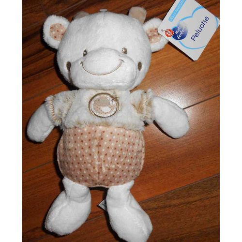 Doudou Vache Beige Blanche  Mots D'enfants Peluche Jouet Bebe Naissance Mixte Marron Chataigne Toy Cow Mot D'enfant