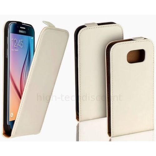 Housse Etui Coque Pochette Pu Cuir Fine Pour Samsung G920f Galaxy S6 + Film Ecran - Blanc